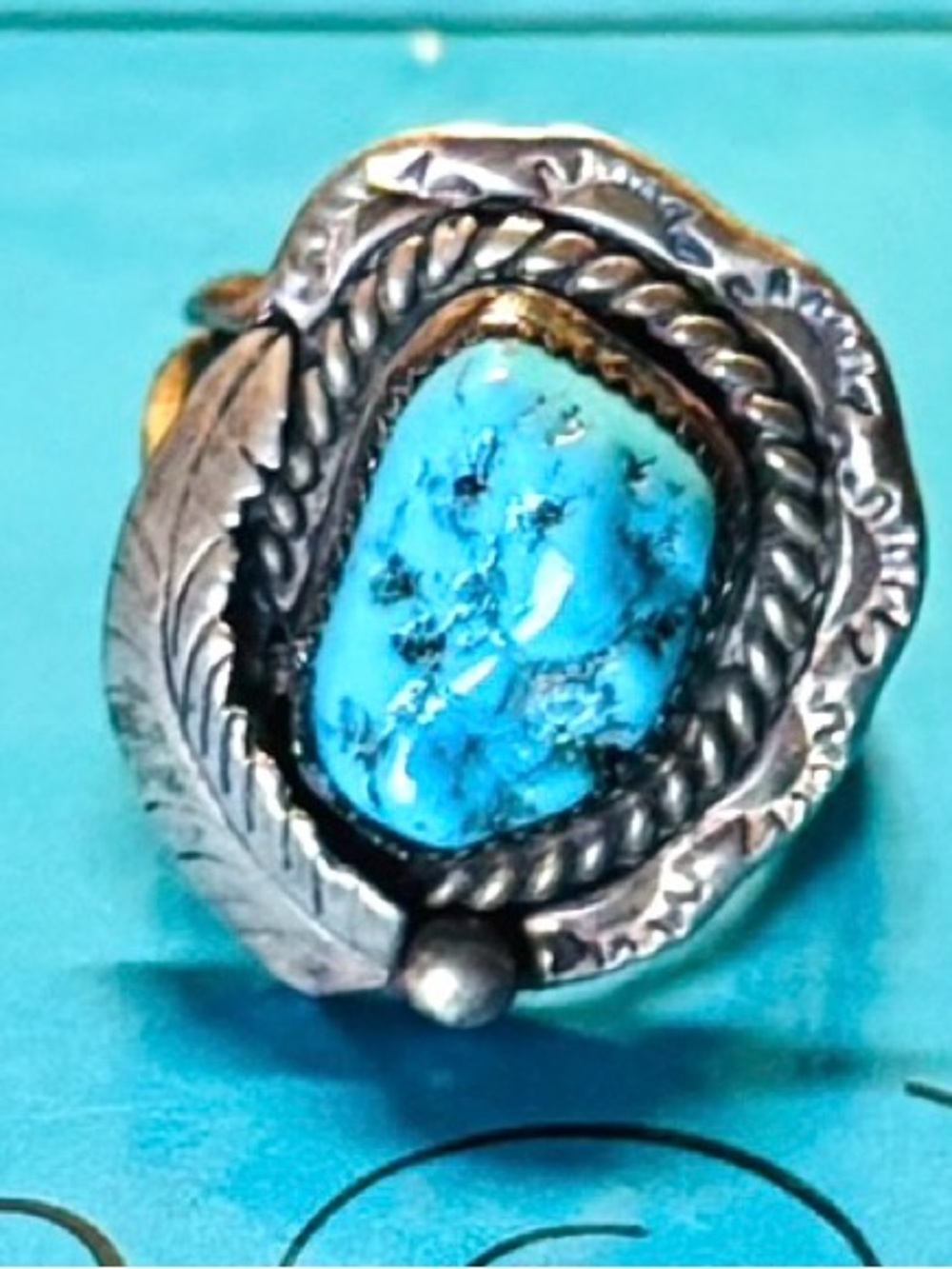 Vintage Navajo Old Pawn Turquoise Sterling Silver Ring Size 7